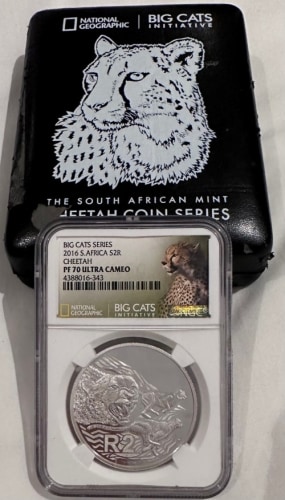 Two Rand - Finest Known Proof 2016 PF70 NGC graded R2 Cheetah